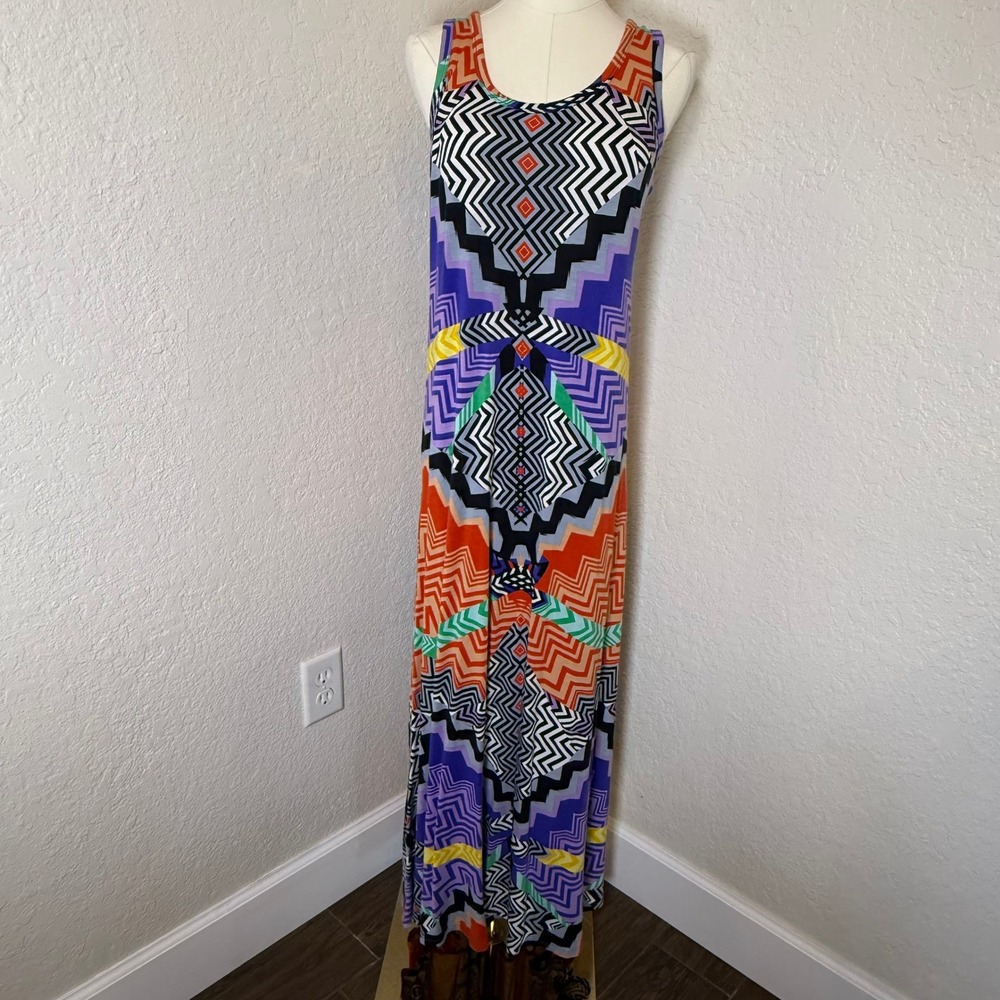 Maxi Dress Calvin Klein Geometric Tribal Print Sleeveless W Small Boho Y2K Retro